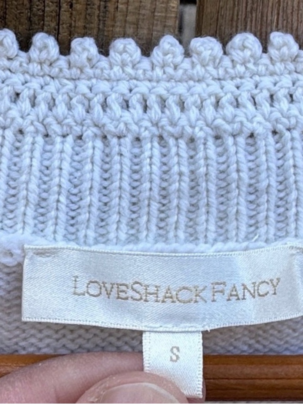 LoveShackFancy Cream Cropped Knit Sweater with Scalloped Edge - Picture 4 of 4